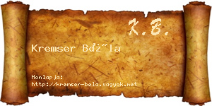 Kremser Béla névjegykártya